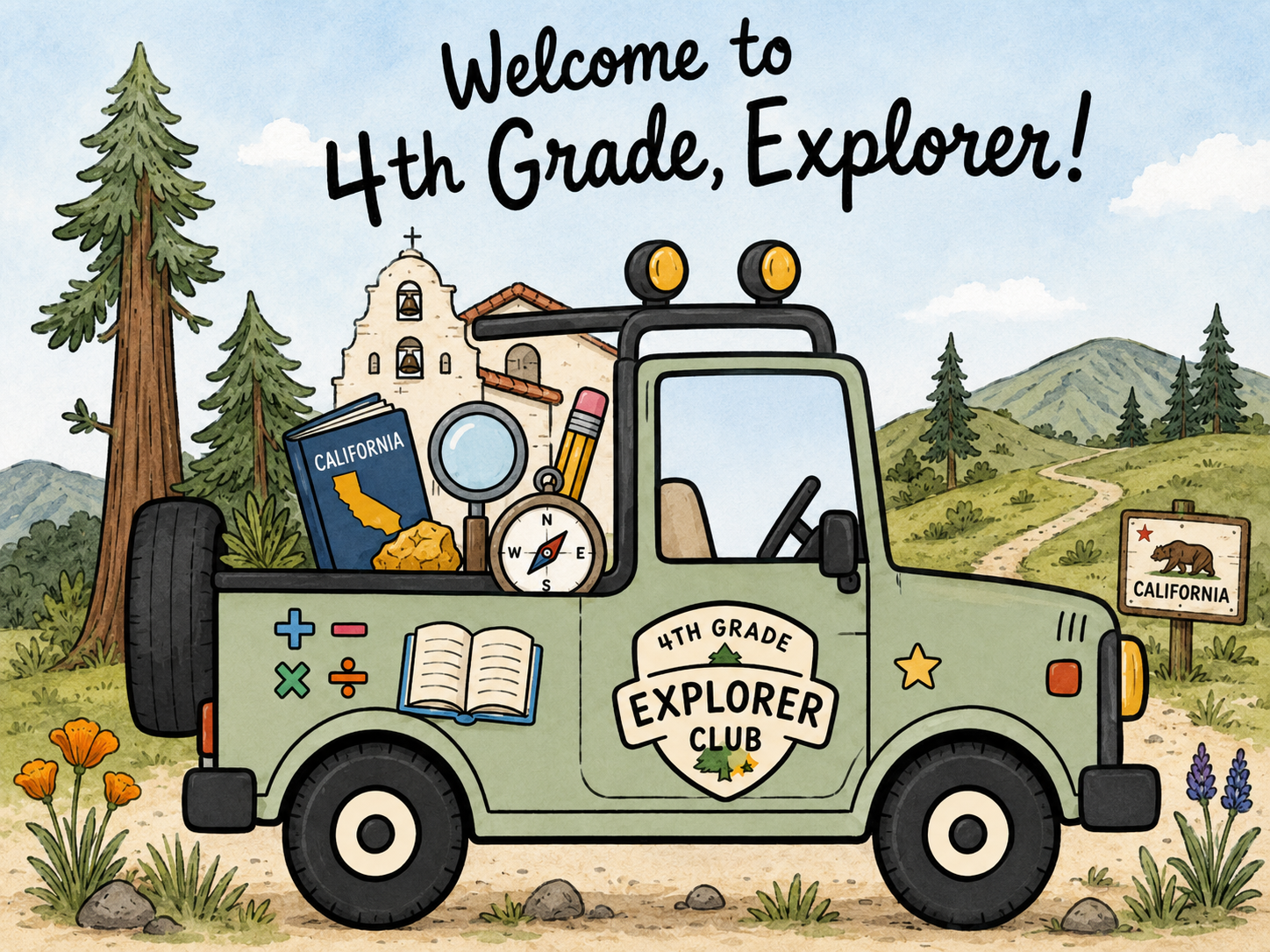 Explorer jeep loaded with school supplies